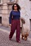 Wardrobe Essentials Lacivert Premium İplik/Özel İplik Kayık Yaka Crop Triko Kazak TBBAW27AN00074