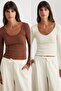 Brown-Stone 2-Pack V-Neck Fitted/Fitted Cotton Stretch Knitted Blouse Twoaw24Bz00068