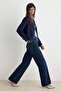 Gece Mavisi Yüksek Bel Wide Leg Geniş Paça %100 Pamuk Non-Stretch Jeans TWOSS23JE00083