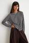 Brown Striped Regular Fit Basic Crew Neck Knitted T-Shirt Twoaw23Ts00002