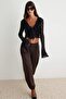 Black Fitted Double Breasted Long Sleeve Flounced/Ruffled Lace Knitted Blouse Twoss26Bz00723 - 2