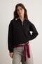 Siyah Dokuma Garni Detaylı Oversize Kalıp Polo Yaka Kalın Polarlı Örme Sweatshirt TWOAW26SW00116