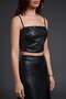 Siyah Düz Fitted/Vücuda Oturan Süper Crop/Ekstra Kısa İnce Askılı Suni Deri Örme Bluz TWOAW27BZ00257 - 3