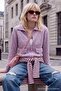 Lila Polo Yaka Kalın Oversize Fermuarlı Triko Hırka TWOAW27HI00129 - 3