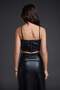 Siyah Düz Fitted/Vücuda Oturan Süper Crop/Ekstra Kısa İnce Askılı Suni Deri Örme Bluz TWOAW27BZ00257 - 4