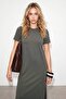 Khaki Modal Crew Neck Long Comfortable Fit Dress with Side Slits Tdrss26El00087 - 2