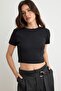 Black Plain Fitted/Crop Knitted T-Shirt Twoaw27Ts00101
