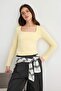 Light Yellow Cotton Square Collar Regular Fit Knitted Blouse Twoaw24Bz00016