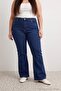 Koyu Mavi Yüksek Bel Flare Yumuşak Ekstra Esneyen Örme Kot/Jeans TBBAW27CJ00025 - 2