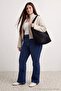 Koyu Mavi Yüksek Bel Flare Yumuşak Ekstra Esneyen Örme Kot/Jeans TBBAW27CJ00025