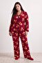 Mürdüm %100 Pamuklu Ayıcıklı Yılbaşı Temalı Biyeli Örme Büyük Beden Pijama Takımı TBBAW27AI00031 - 2