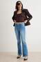 Premium Mavi Orta Esnek Düşük Bel İspanyol Paça Flare Jeans TWOAW27JE00204