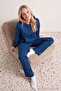 Lacivert Çiçekli Kapüşonlu Yumuşak Tuşe Örme Pijama Takımı THMAW27PT00158 - 4