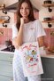 Ecru-Blue 100% Cotton Printed and Plaid Knitted Pajamas Set Thmss26Pt00097 - 5
