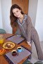 Brown Gingham Frilly Woven Pajama Set Thmaw27Pt00046 - 2