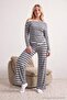 Gray Double Layer Asymmetric Front Detailed Knitted Pajama Set Thmaw27Pt00204 - 2