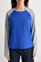 Saks Gray Melange 100% Cotton Color Blocked Oversize Baseball Raglan Sleeve Knitted T-Shirt Twoaw27Ts00110 - 3