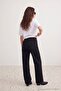 Petite Siyah Wide Leg Az Esnek Bilek Boy Normal Bel Jeans TWOAW27JE00247 - 4
