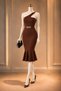 Chain Detail Imported Crepe Fabric Midi Length Fish Dress 582472 Brown - 2