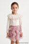 White Glitter Detailed Tulle Collar Long Sleeve Girls' Blouse - Serena
