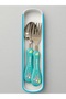 Children's Silicone Handle Figured Metal Tip Spoon and Fork - Feeding Spoon Set - Blue - 3