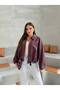 New Season Faux Oversize Belt Detail Bomber Leather Jacket - 5