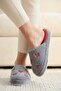 Women's Gray Heart Embroidered Plush House Slippers 3 cm Byndfkb02 - 4