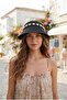 Women's Black Straw Seashell Detailed Adjustable Crown Model Summer Sun Beach Hat Suitable for Hijab - 3