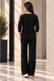 New Season Women's One-Shoulder Diagonal Stripe Detailed Three-Quarter Sleeves Ribbed Viscose Two-Thread Suit - 4