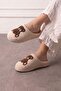 Pepra Beige Teddy Bear Plush House Slippers Embroidered Winter Indoor Women's Slippers - 2