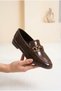 Gold Detailed Stone Loafer Shoes - 3