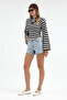 Women's Wide Sleeves Circular Neck Striped Blouse - 2