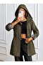 Women's Khaki Hooded Elastic Waist Foldable Sleeve Lined Trench Coat - 4