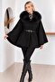 Fur Collar Belted Cashmere Poncho
