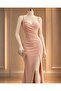 Scuba Fabric Chest Low-Cut and Slit Detailed Stone Design Strap Dress 582513 Powder - 2