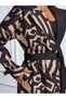 Women's Brown Geometric Patterned Belted Trench Coat - 4