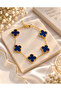 Navy blue gold steel zircon clover bracelet