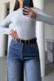 Premium Belted Flare Jean- Dark Blue - 5