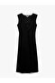Lined Comfortable Fit V-Neck Aerobin Fabric Sleeveless Long Dress - 3