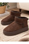 Women's Dark Brown Color Extra Soft Round Toe Women's Mini Ankle Boots with Fur Inside - 3