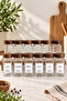 Set of 12 Glass Acacia Lid Square Spice Racks (14 Labels)