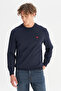 Cotton Regular Fit Crew Neck Logo Detailed Navy Blue Men's Sweatshirt W2520255410 - 3