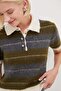 Striped Half Button Polo Collar Short Sleeve Knit Sweater - 3