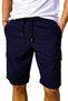 Navy Blue Long Model with Cargo Pockets Solid Color Men's Beach Sea Shorts with Water Repellent Features - 444-Navy Blue - 2