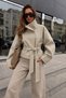 Lorven Belted Beige Women's Trench Coat Jacket - 2