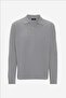 Men's standard fit comfortable cut cotton soft textured plain pike long sleeve grey polo collar sweatshirt - 2