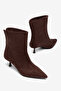 Women's Brown Suede Pointed Toe Short Thin Heeled Daily Stylish Boots Ersey - 4