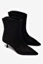 Women's Black Suede Pointed Toe Short Thin Heeled Daily Stylish Boots Ersey