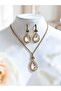 Crystal Embellished Waterdrop Necklace and Earring Set - 3