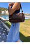 Women's Ruched Detail Faux Leather Hand and Shoulder Bag